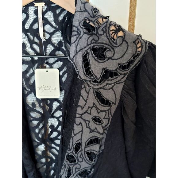 NWT Free People Black Lace Tie Blossom Top - Large - Picture 4 of 5